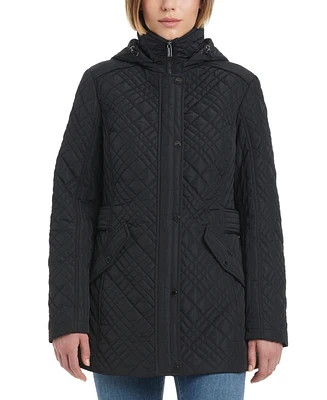 Jones New York Women's Hooded Stand-Collar Quilted Coat