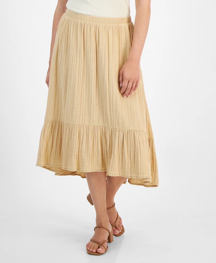 Jamie & Layla Petite Cotton Textured High-Low Midi Skirt