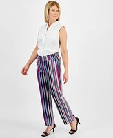 Jones New York Petite High Rise Striped Pull-On Pants