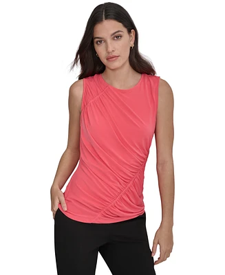 Dkny Women's Crewneck Sleeveless Side-Ruched Knit Top