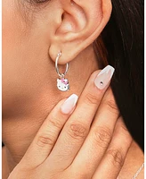 Hello Kitty Sanrio Silver Plated Pink Crystal Charm Hoop Earrings