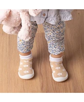 Komuello Infant Girl Breathable Washable Non-Slip Sock Shoes Daisies - Latte