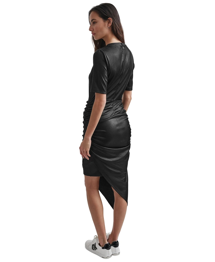 Dkny Women's Mesh-Yoke Foil Rib-Knit Asymmetric-Hem Dress