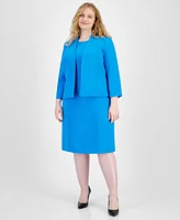 Le Suit Plus Crepe Open Front Jacket and Crewneck Sheath Dress