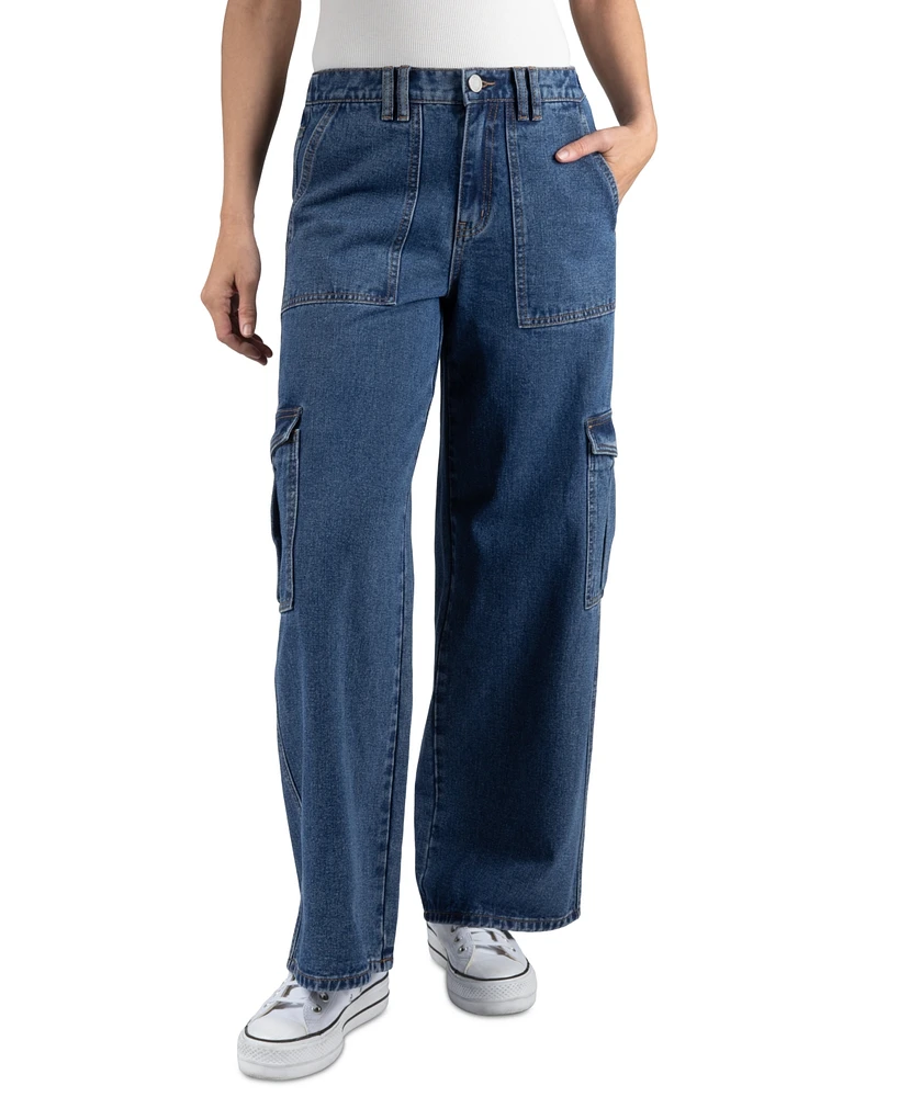 Indigo Rein Juniors' High-Rise Wide-Leg Cargo Jeans