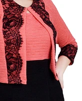 Ny Collection Petite Lace-Detail 2 Piece Textured Knit Dress Set