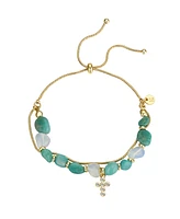 Unwritten Cubic Zirconia Multi Blue Stone Cross Bolo Bracelet