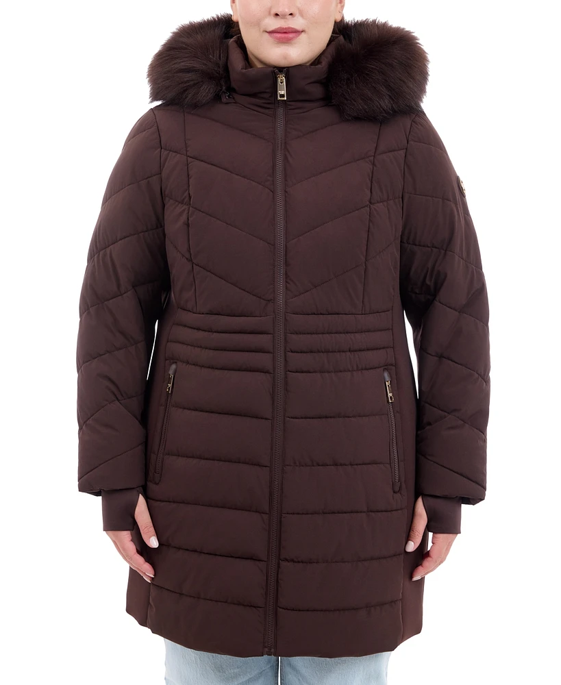 Michael Kors Plus Faux-Fur-Trim Hooded Puffer Coat, Created for Macy's