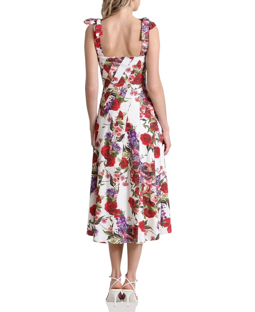 Avec Les Filles Women's Linen-Blend Floral-Print Fit & Flare Dress