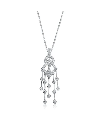 Genevive Sterling Silver White Gold Plated with Cubic Zirconia Dream Catcher Necklace
