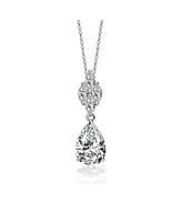 Genevive Sterling Silver with White Gold Plated Clear Pear with Marquise Cubic Zirconia Cluster Accent Drop Necklace