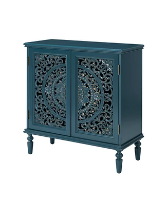 Hulala Home Lilya Transitional Accent Cabinet with Floral Carved Door Panel