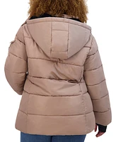 Steve Madden Plus Size Faux-Fur-Trim Hooded Puffer Coat