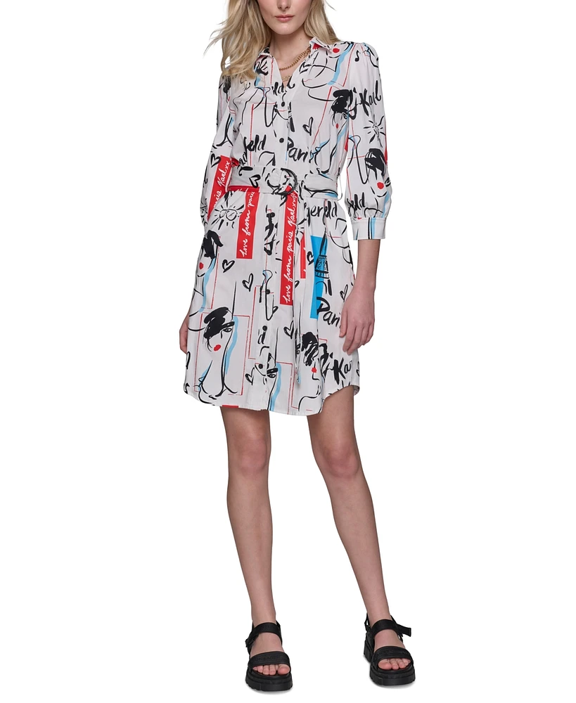 Karl Lagerfeld Paris Women's Button-Front Tie-Waist Dress