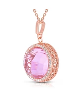 Genevive Sterling Silver 18K Rose Plated Cubic Zirconia Round Pink Pendant