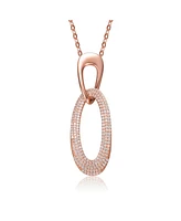 Genevive Sterling Silver 18K Rose Plated Cubic Zirconia Oval Hollow Pendant Necklace