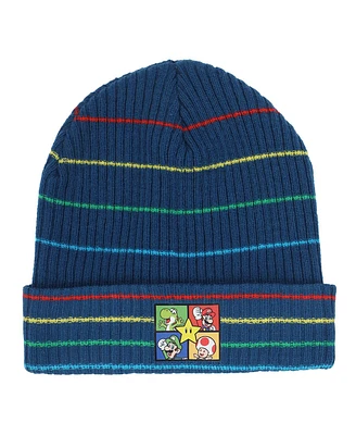 Super Mario Boys Ribbed Knit Youth Beanie and Gloves Set