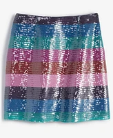 On 34th Women's Mid-Rise Boardwalk-Stripe Sequined Mini Skirt, Created for Macy's