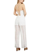 Guess Women's Elle Sleeveless Open-Back Lace Jumpsuit