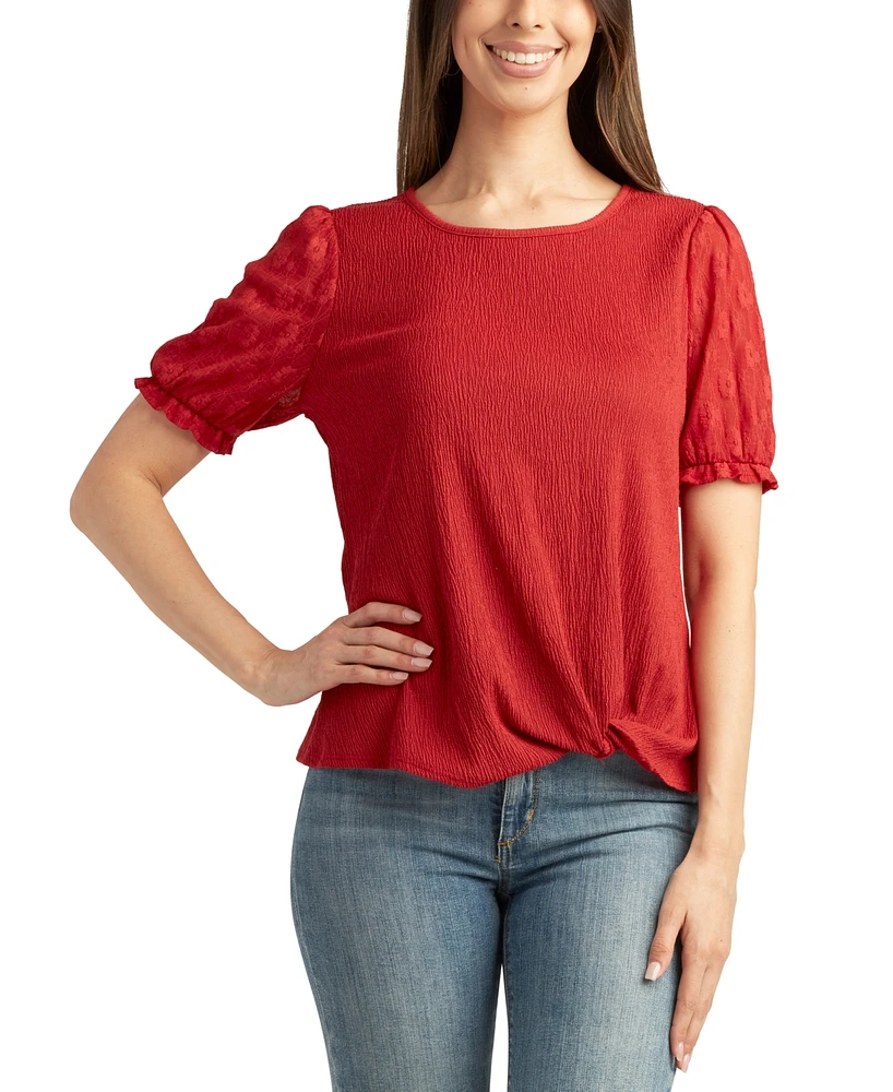 Bcx Juniors' Round-Neck Short-Sleeve Texture-Knit Top