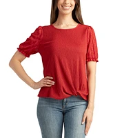 Bcx Juniors' Round-Neck Short-Sleeve Texture-Knit Top