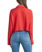 Bcx Juniors' Collared Long-Sleeve Cropped Shirt