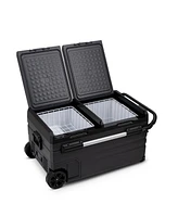 Newair 12V/24V Dc Portable 80 Qt. Electric Car Camping Cooler with 3 Battery Protection Modes, Dual Zone Fridge and Freezer, Reversible Doors and Lg C