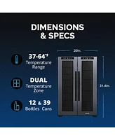 Newair Shadow Series Wine Cooler Refrigerator 12 Bottle & 39 Can Dual Temperature Zones, Freestanding Mirrored Wine and Beverage Fridge with Double-La