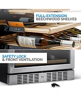 Newair 24" Built-in Dual Zone 20 Bottle and 70 Can Wine and Beverage Fridge in Stainless Steel with Split Shelf and Smooth Rolling Shelves