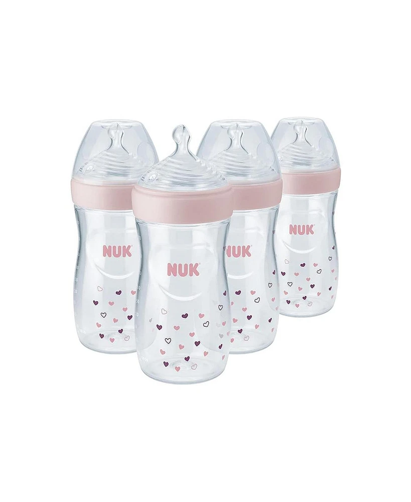 Nuk Simply Natural Baby Bottles, 9 Oz, 4 Pack, Pink Hearts