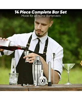 Touch of Mixology Premium 14 Piece Stainless Steel Bartender Kit with Bamboo Stand