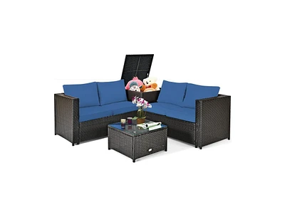Slickblue 4 Pieces Outdoor Patio Rattan Furniture Set with Loveseat and Storage Box