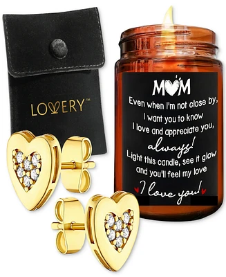 Lovery 3-Pc. Heart Earrings & "Love You Mom" Candle Gift Set