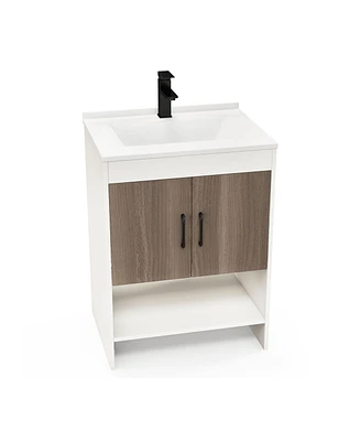 Slickblue 25 Inch Bathroom Vanity Sink Combo Cabinet with Doors and Open Shelf-Grey