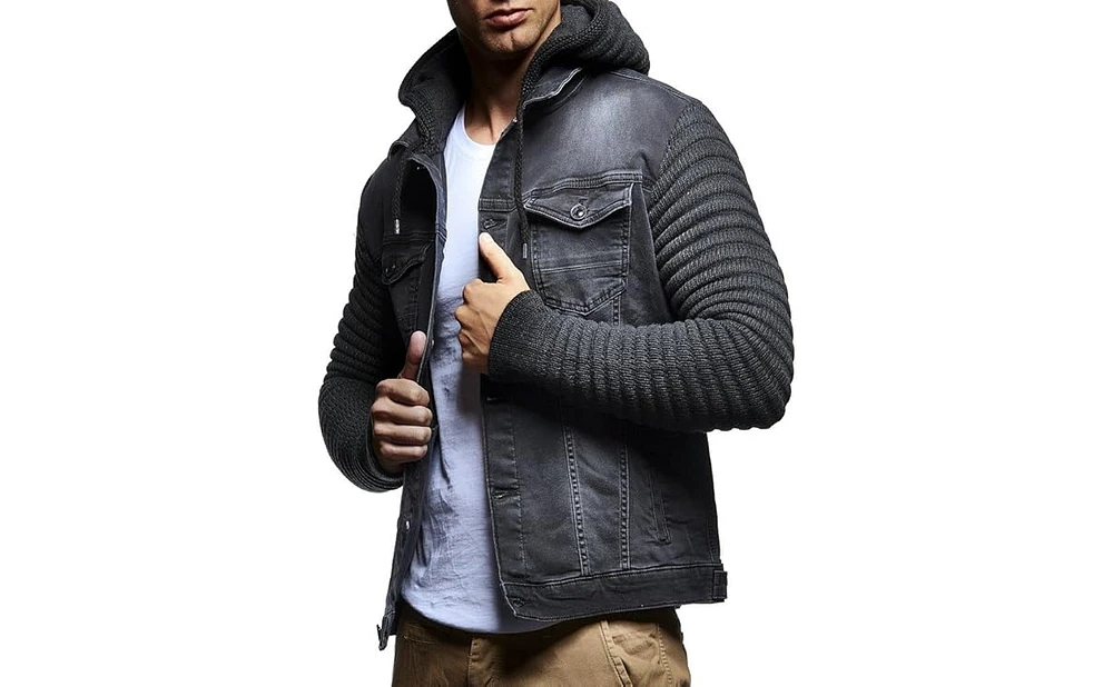 Leif Nelson Men's LN5240 Casual Denim Jacket with Knitted Sleeves