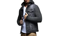 Leif Nelson Men's LN5240 Casual Denim Jacket with Knitted Sleeves