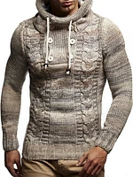 Leif Nelson Men's Knit Hoodie Sweater with Button Accents – Cable Design