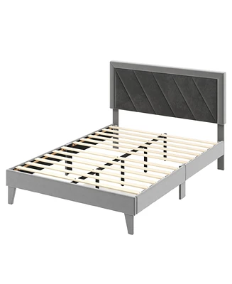 Slickblue Platform Bed with High Headboard and Wooden Slats
