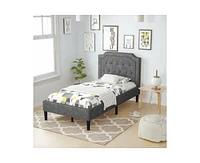 Slickblue Linen Twin Upholstered Platform Bed with Frame Headboard Mattress Foundation