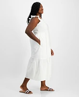 On 34th Plus Woven Solid Smocked Ruffled Midi Dress, Created for Macy's