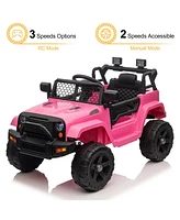 Yescom 12V Kids Ride On Truck Car Jeep with Remote Control, Led,3 Speeds Pink
