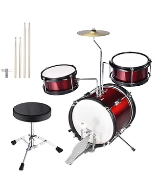 Yescom Junior Kids Drum Set w/ 3 Drums Bass Tom Drumsticks Cymbal Throne Stool Kit