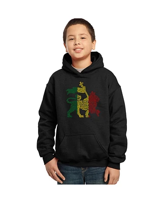 La Pop Art Boys Word Art Hooded Sweatshirt - Rasta Lion - One Love