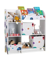 Slickblue Kids Toy and Book Organizer Children Wooden Storage Cabinet with Storage Bins-Planet