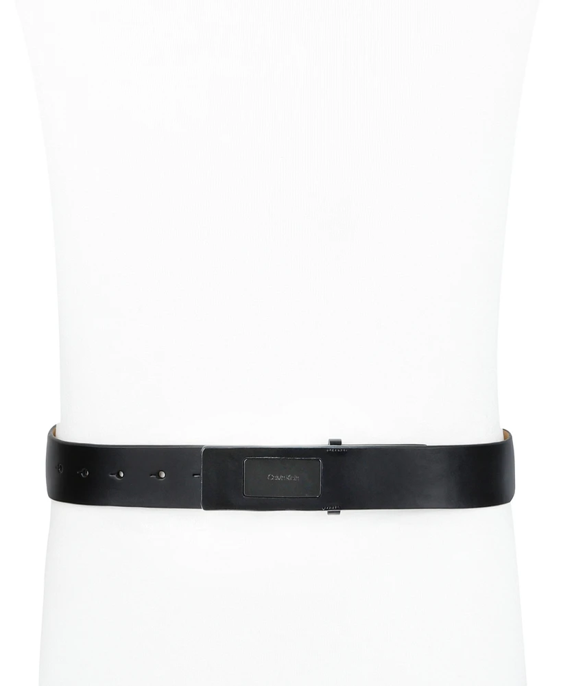 Calvin Klein Men's Ultra-Modern Inlaid Plaque-Buckle Logo Belt