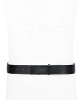 Calvin Klein Men's Ultra-Modern Inlaid Plaque-Buckle Logo Belt