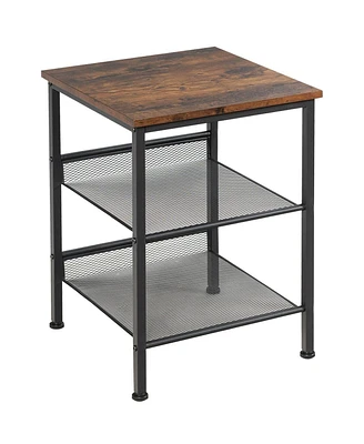 Slickblue 3-Tier Industrial End Table with Mesh Shelves and Adjustable Shelves