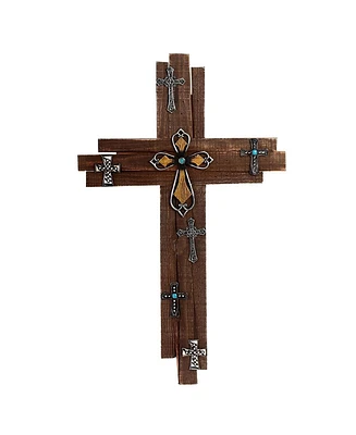 Fc Design 24"H Decorative Wooden Cross with Small Cross Wall Plaque Statue Wall Holy Home Decor Perfect Gift for House Warming, Holidays and Birthdays