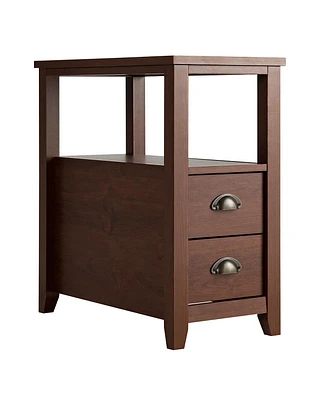 Slickblue End Table Wooden with 2 Drawers and Shelf Bedside Table