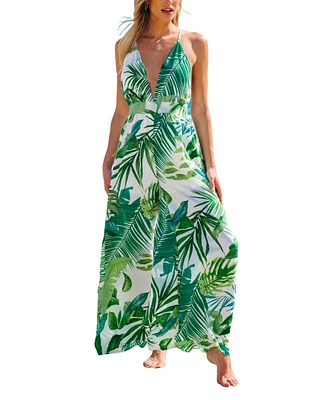 Cupshe Women's Tropical Plunging Sleeveless Wide Leg Jumpsuit